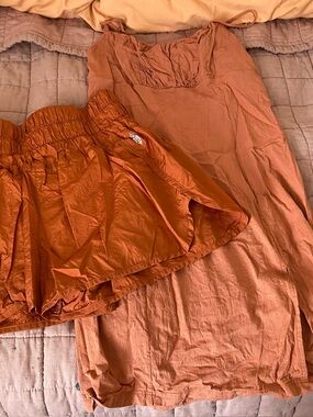 Free People Rust Orange Bundle: shorts, lined size L, dress has stretch XL,